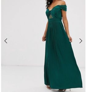 ASOS DESIGN premium lace & pleat Bardot maxi dress